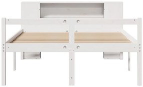 Cama com estante sem colchão 135x190 cm pinho maciço branco