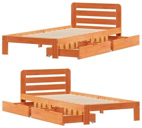 Cama sem colchão 75x190 cm madeira de pinho maciça castanho-mel