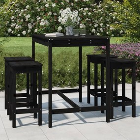 vidaXL 5 pcs conjunto de bar para jardim pinho maciço preto