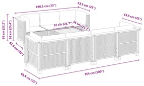 8 pcs conjunto sofás de jardim c/ almofadões vime PE cinzento