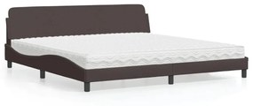 Cama com colchão 200x200 cm tecido castanho-escuro