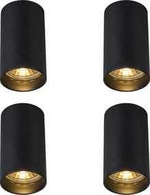 Conjunto de 4 focos de superfície modernos pretos 5,5cm GU10 50mm - Tuba