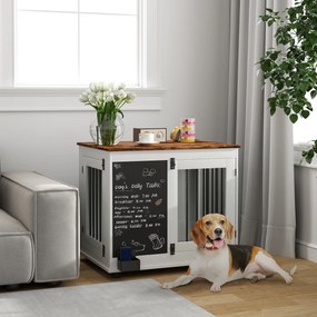 Gaiola para cães de interior  80 x 60 x 70 cm com 2 portas e quadro negro para cães de tamanho médio (até 20 kg) branca