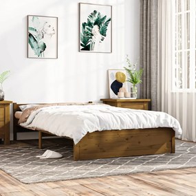 Estrutura de cama 140x200 cm madeira maciça castanho mel