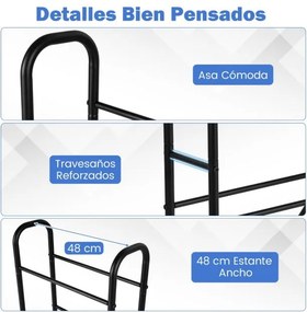 Estante para bolas de basquetebol de 3 níveis 52 x 37 x 110 cm com 4 rodas universais Estrutura preta