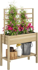 Floreira com pés, floreira de jardim com pés, treliça e prateleira, em madeira, 88 x 37 x 137 cm, madeira natural