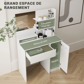 Conjunto de Toucador com Espelho e Banco, 80 x 40 x 132 cm, Grande Espaço de Arrumação, Branco