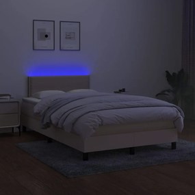 Cama box spring c/ colchão e LED 120x200 cm tecido cor creme