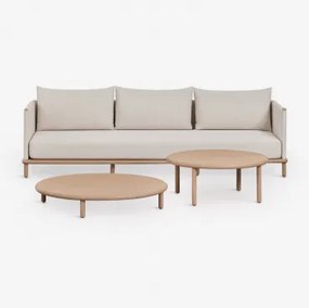 Conjunto De Jardim Com Sofá De 3 Lugares E 2 Mesas De Centro Redondas Em Madeira De Acácia Olivia Marrom Acácia Claro & Marrom Acácia Claro - Sklum