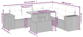 7 pcs conjunto de sofás p/ jardim c/ almofadões vime PE preto