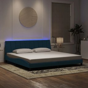 Estrutura de cama c/ luzes LED 200x200 cm veludo azul