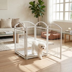 Parque para Cães Dobrável, 240 x 81 cm, Painéis Modulares, Branco