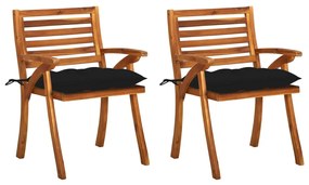 Cadeiras de jantar jardim c/ almofadões 2 pcs acácia maciça