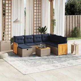 vidaXL 8 pcs conjunto sofás p/ jardim c/ almofadões vime PE cinzento