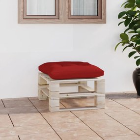 Otomano de paletes para jardim com almofadão vermelho pinho