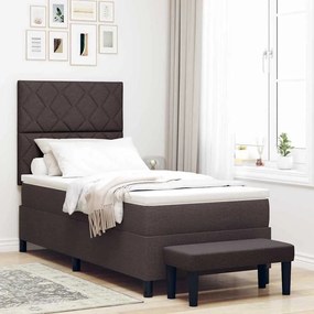 vidaXL Cama Box com colchão com cabeceira Castanho escuro 90 x 190 cm