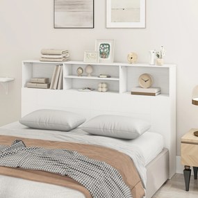 Cabeceira de cama com pés e espaço de arrumação 160 x 20,2 x 108,2 cm, acessório de cama com 4 compartimentos abertos, branco