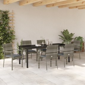 Conjunto de Jantar de Jardim de 7 Peças com Almofadas Cinza Polirattan