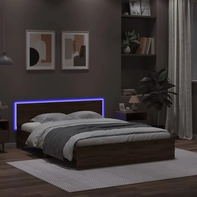 Estrutura cama cabeceira/luzes LED 160x200 cm carvalho castanho