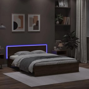 vidaXL Estrutura cama cabeceira/luzes LED 160x200 cm carvalho castanho