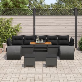 Conjunto de Sofá Jardim vidaXL de 10 Peças com Almofadas Preto Poli Ra