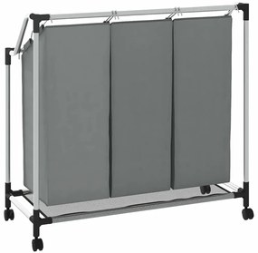 Cesto para roupa suja com rodas 3 compartimentos cinzento