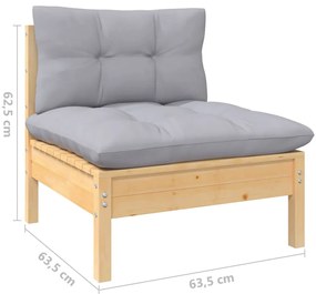 13 pcs conjunto lounge de jardim c/ almofadões cinzentos pinho
