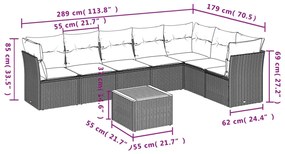 8 pcs conjunto sofás de jardim com almofadões vime PE preto