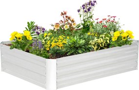 Floreira de jardim elevado quadrado para horta em aço galvanizado com proteção contra ervas daninhas, 120 x 90 x 30 cm, prateado