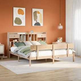 vidaXL Cama com estante sem colchão 200x200 cm pinho maciço