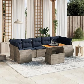 vidaXL 8 pcs conjunto sofás p/ jardim c/ almofadões vime PE cinzento