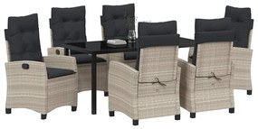 Conjunto de Jantar de Jardim com 7 Peças e Almofadas - Cinza Claro de