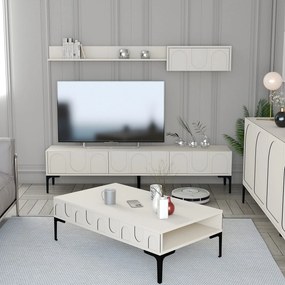 **** Conjunto de Mobiliário de Sala de Estar Lyon – Creme e Preto – Di