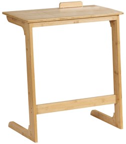 Mesa Auxiliar de Bambu Mesa em Forma de C com Bancada Abatível e Ângulo Ajustável 140-180° para Sala de Estar Dormitório 60x33x67cm Madeira