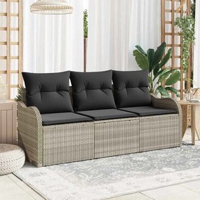 vidaXL Conjunto de Sofá de Jardim de 3 Peças com Almofadas Cinza Claro Vime PE