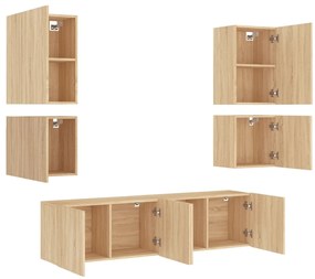 6 pcs móveis de parede p/ TV derivados madeira carvalho sonoma