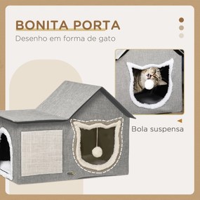 Casa para Gatos com Almofada para Arranhar almofada Macia e Bola Suspensa 65x41x45,5 cm Cinza