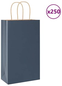 vidaXL Sacos de papel 250 unid com alças azul 21x11x36 cm