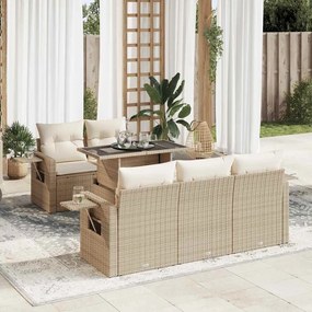 vidaXL 6 pcs conjunto de sofás p/ jardim com almofadões vime PE bege