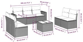 8 pcs conjunto de sofás p/ jardim com almofadões vime PE bege