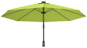 Guarda-sol de montar na parede com luzes LED 290 cm verde-maçã
