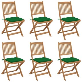 vidaXL Cadeiras de jardim dobráveis c/ almofadões 6 pcs acácia maciça