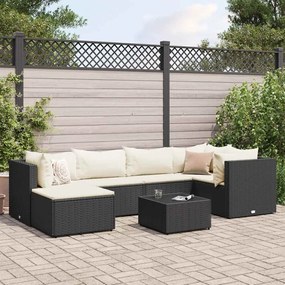 vidaXL 7 pcs conjunto lounge de jardim c/ almofadões vime PE preto