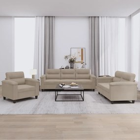 3 pcs conjunto sofás c/ almofadões microfibra cinza-acastanhado
