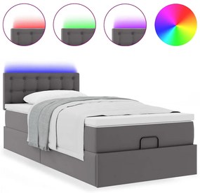 Estrutura de cama otomana com colchão cinza couro falso