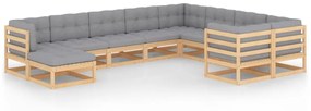 vidaXL 10 pcs conjunto lounge de jardim c/ almofadões pinho maciço