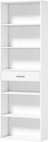 Estante para Livros Alta e Estreita, Estante de 7 Níveis com Gaveta, 6 Compartimentos Abertos, 60x24x182 cm, Branco