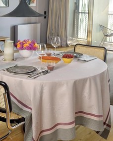 Toalhas de mesa Fateba 100% algodão - Rosa Blush com barra Taupe: 1 Toalha de mesa 150x300 cm