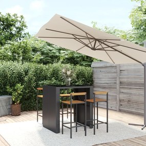 vidaXL 5 pcs conjunto de bar p/ jardim vime PE/acácia maciça preto