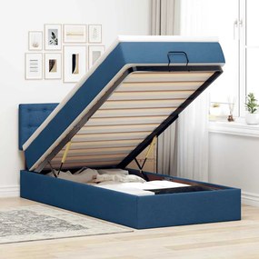 Cama otomana com colchão 100x200 cm tecido azul